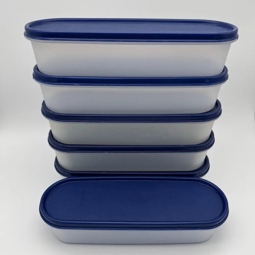 6 Tupperware Modular Mate Oval Container Blue Lid 2399A-3